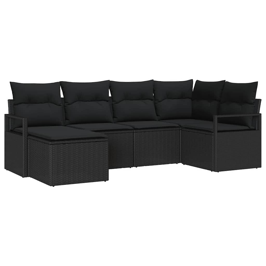vidaXL Zestaw Sof z poduszką z przechowywaniem 6 pcs Czarny polirattan