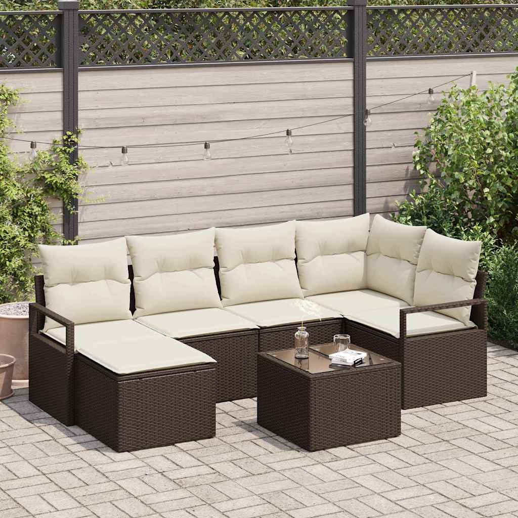 vidaXL Zestaw Sof z poduszką 7 pcs Brązowy i Kremowy polirattan