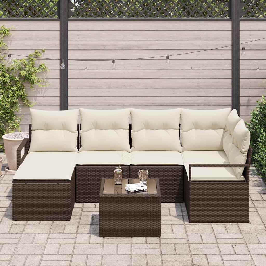 vidaXL Zestaw Sof z poduszką 7 pcs Brązowy i Kremowy polirattan