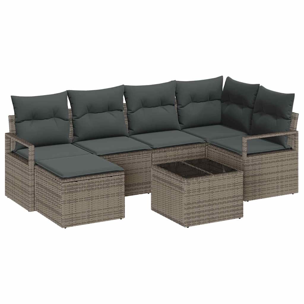 vidaXL Zestaw Sof z poduszką 7 pcs Jasnoszary polirattan