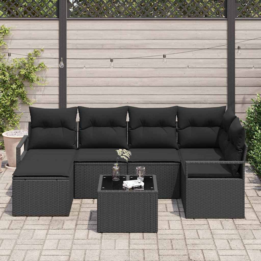 vidaXL Zestaw Sof z poduszką z przechowywaniem 7 pcs Czarny polirattan