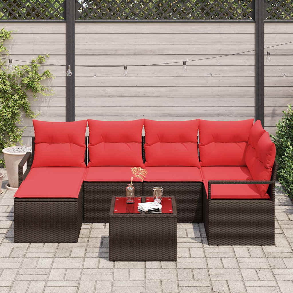 vidaXL Zestaw Sof z poduszką 7 pcs Brązowy i czerwony polirattan