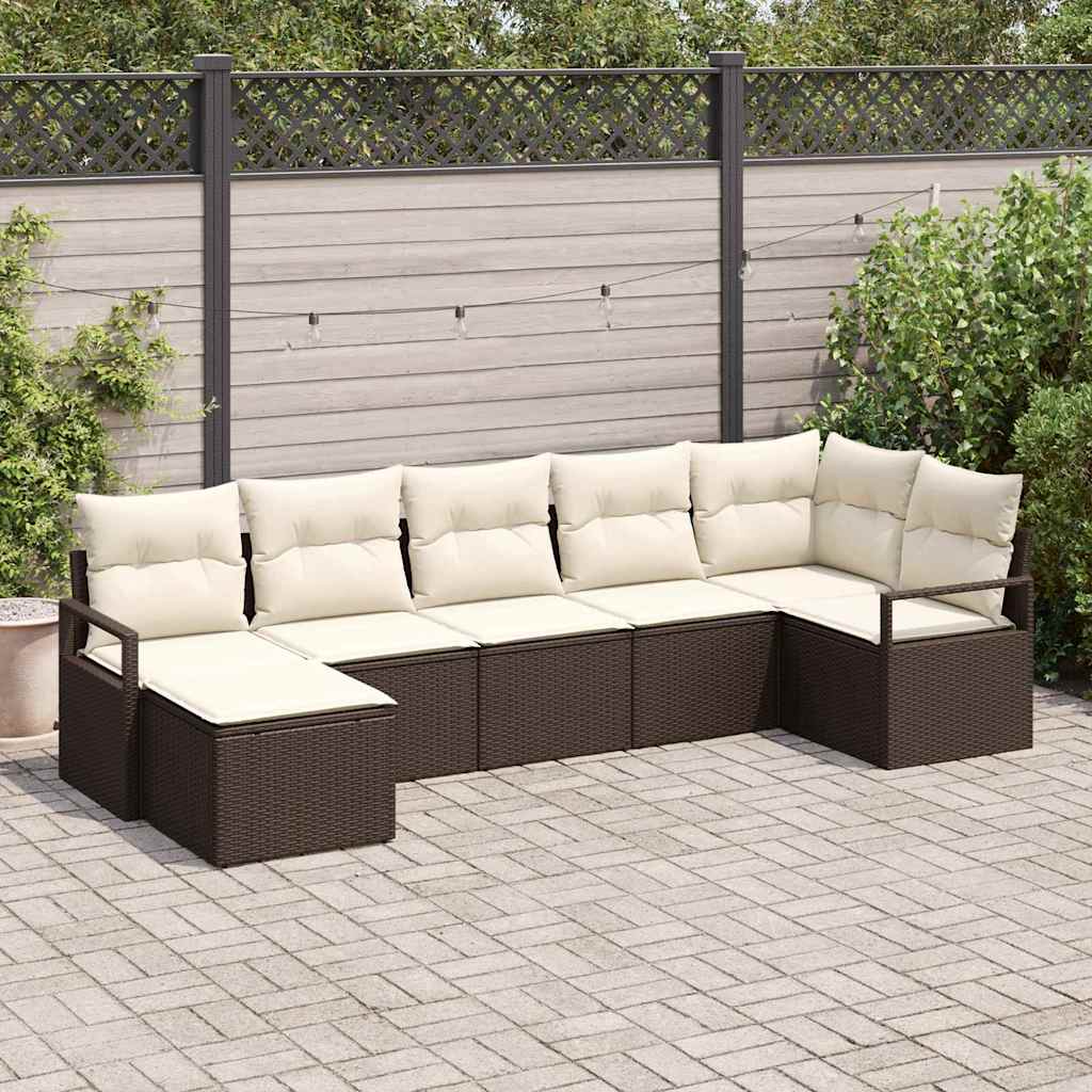 vidaXL Zestaw Sof z poduszką 7 pcs Brązowy i Kremowy polirattan