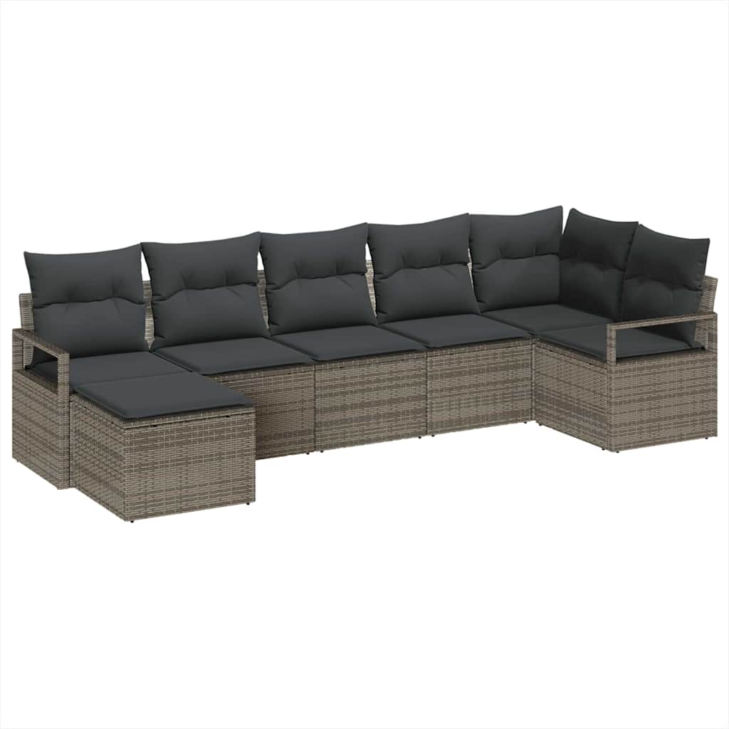 vidaXL Zestaw Sof z poduszką z przechowywaniem 7 pcs Szary polirattan