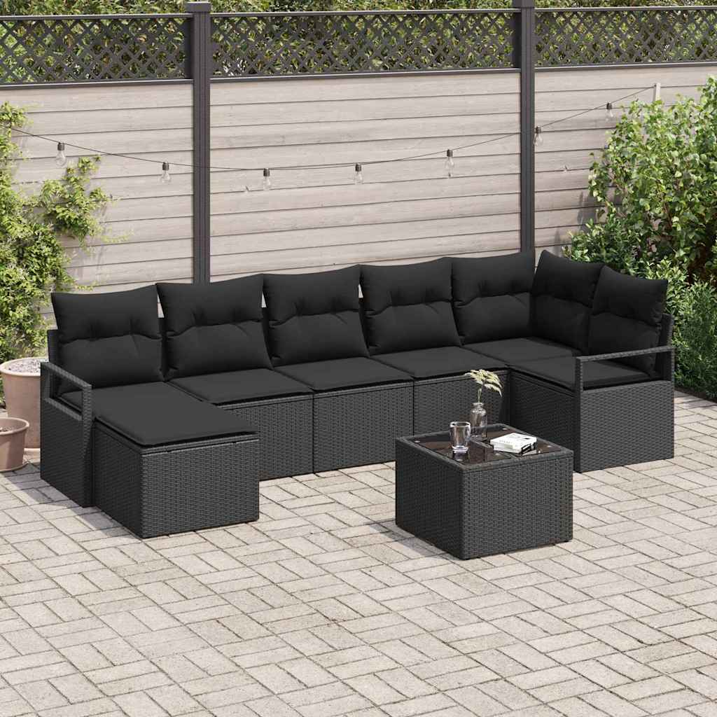 vidaXL Zestaw Sof z poduszką z przechowywaniem 8 pcs Czarny polirattan