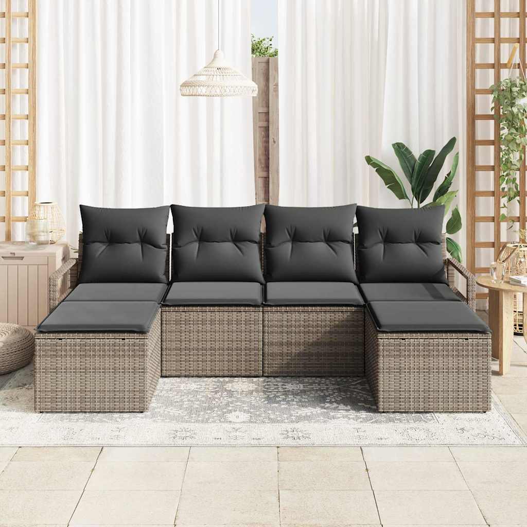 vidaXL Zestaw Sof z poduszką z przechowywaniem 6 pcs Szary polirattan