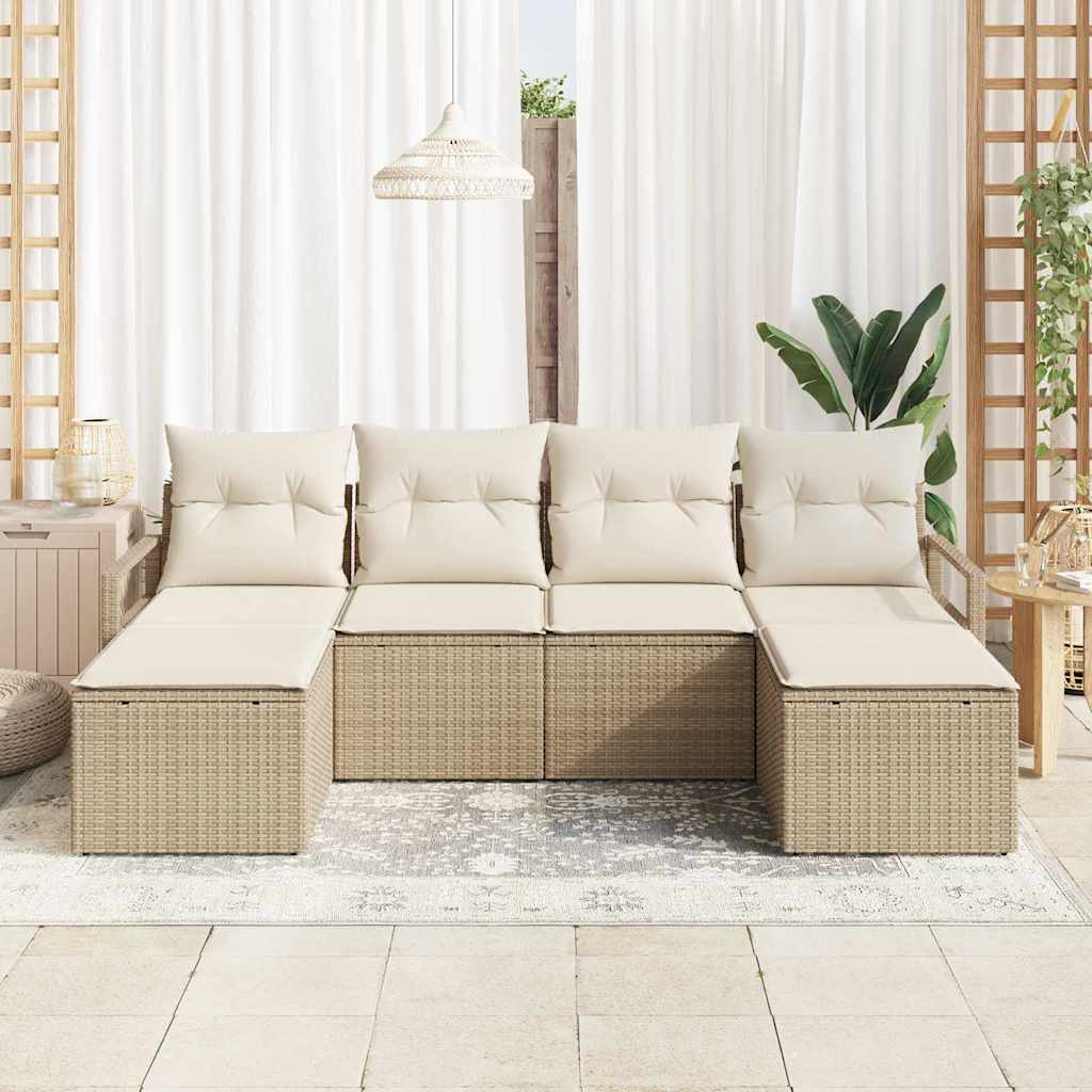 vidaXL Zestaw Sof z poduszką 6 pcs Beżowy i kremowy polirattan
