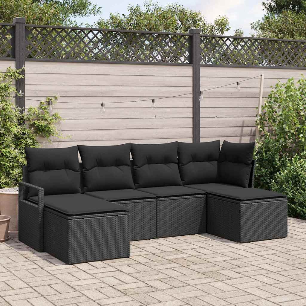 vidaXL Zestaw Sof z poduszką z przechowywaniem 6 pcs Czarny polirattan