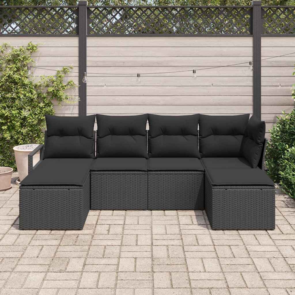 vidaXL Zestaw Sof z poduszką z przechowywaniem 6 pcs Czarny polirattan