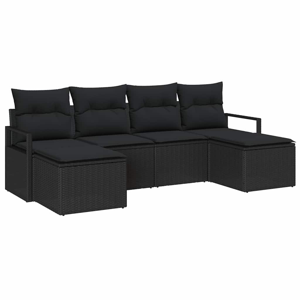 vidaXL Zestaw Sof z poduszką z przechowywaniem 6 pcs Czarny polirattan