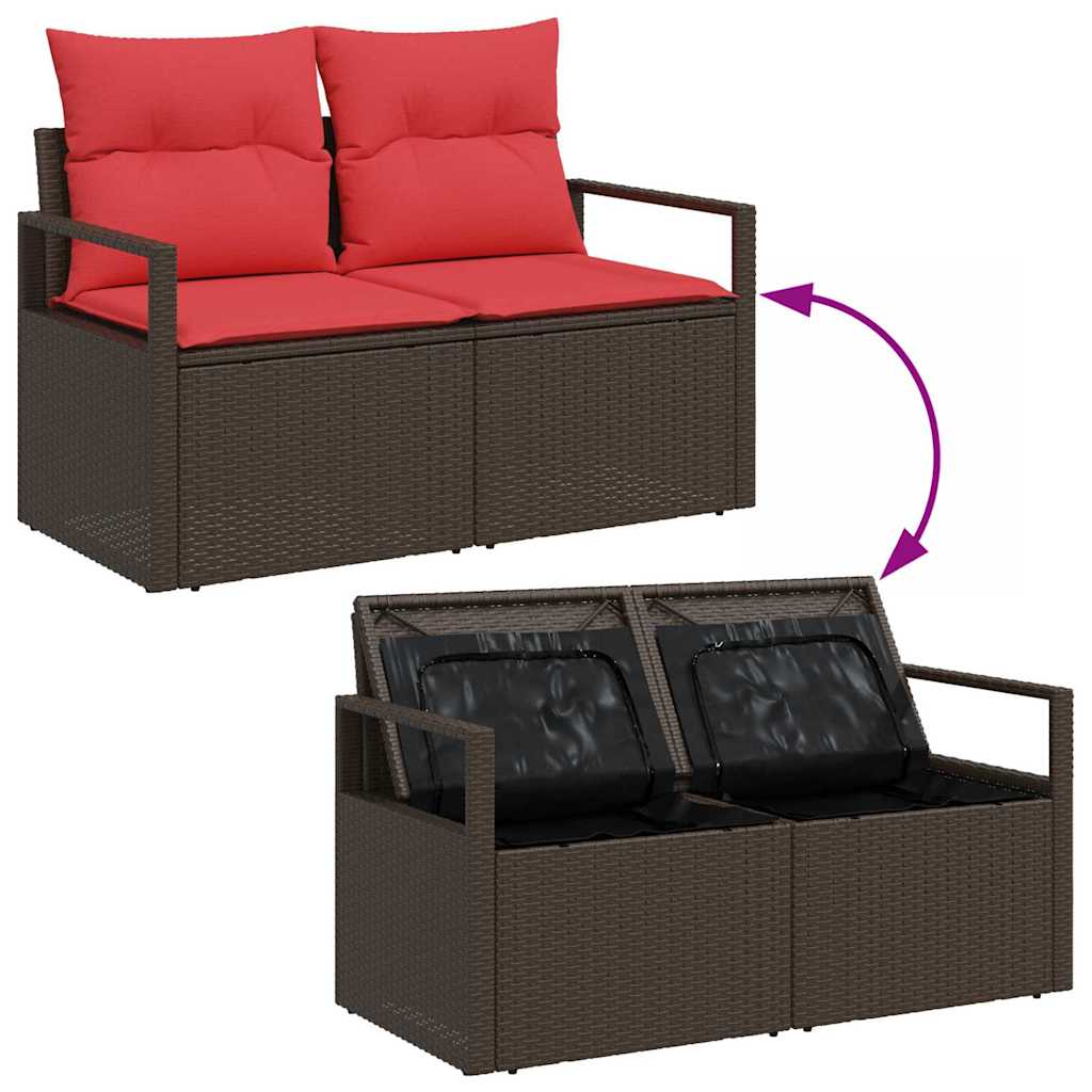 vidaXL Zestaw Sof z poduszką 6 pcs Brązowy i czerwony polirattan