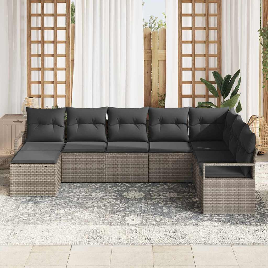 vidaXL Zestaw Sof z poduszką z przechowywaniem 8 pcs Szary polirattan