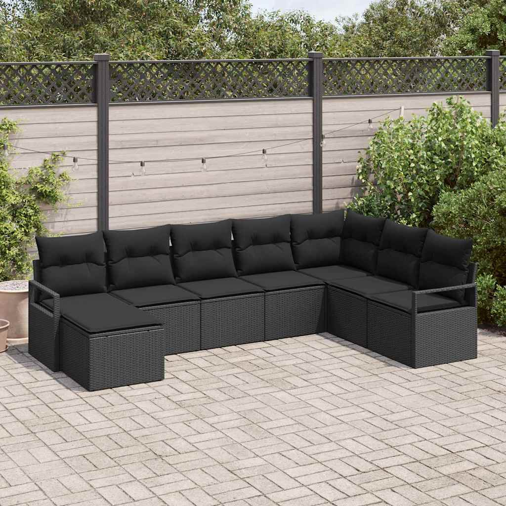 vidaXL Zestaw Sof z poduszką z przechowywaniem 8 pcs Czarny polirattan