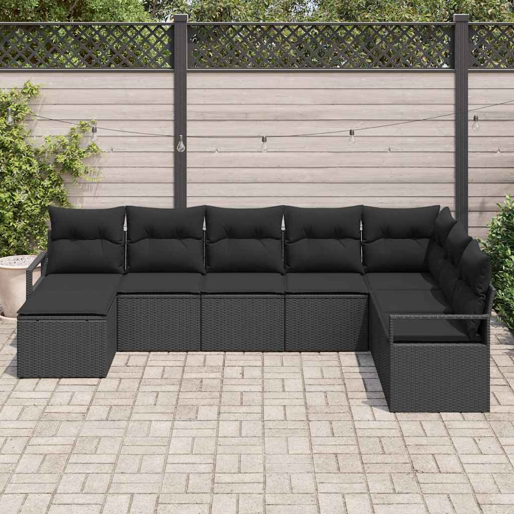vidaXL Zestaw Sof z poduszką z przechowywaniem 8 pcs Czarny polirattan