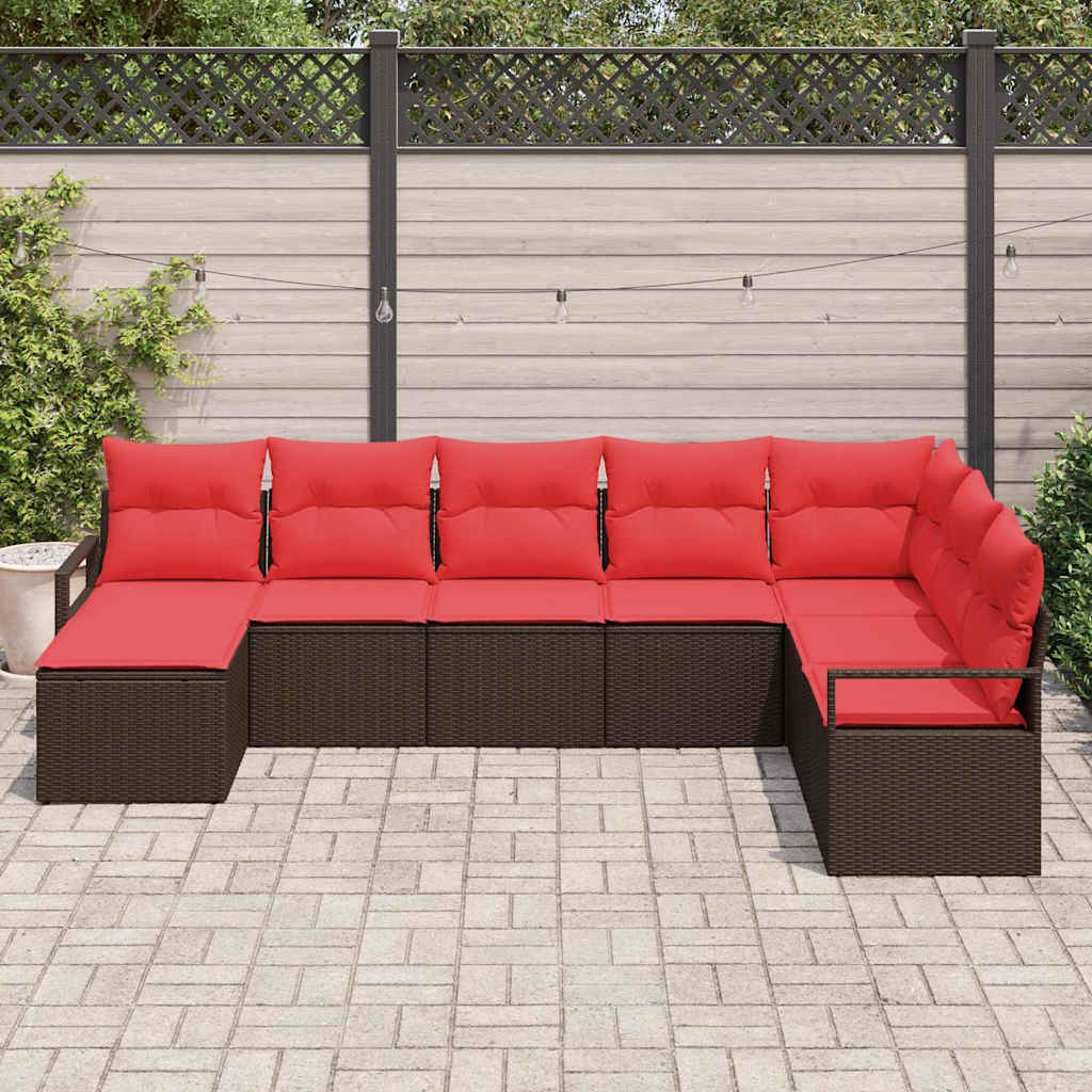 vidaXL Zestaw Sof z poduszką 8 pcs Brązowy i czerwony polirattan