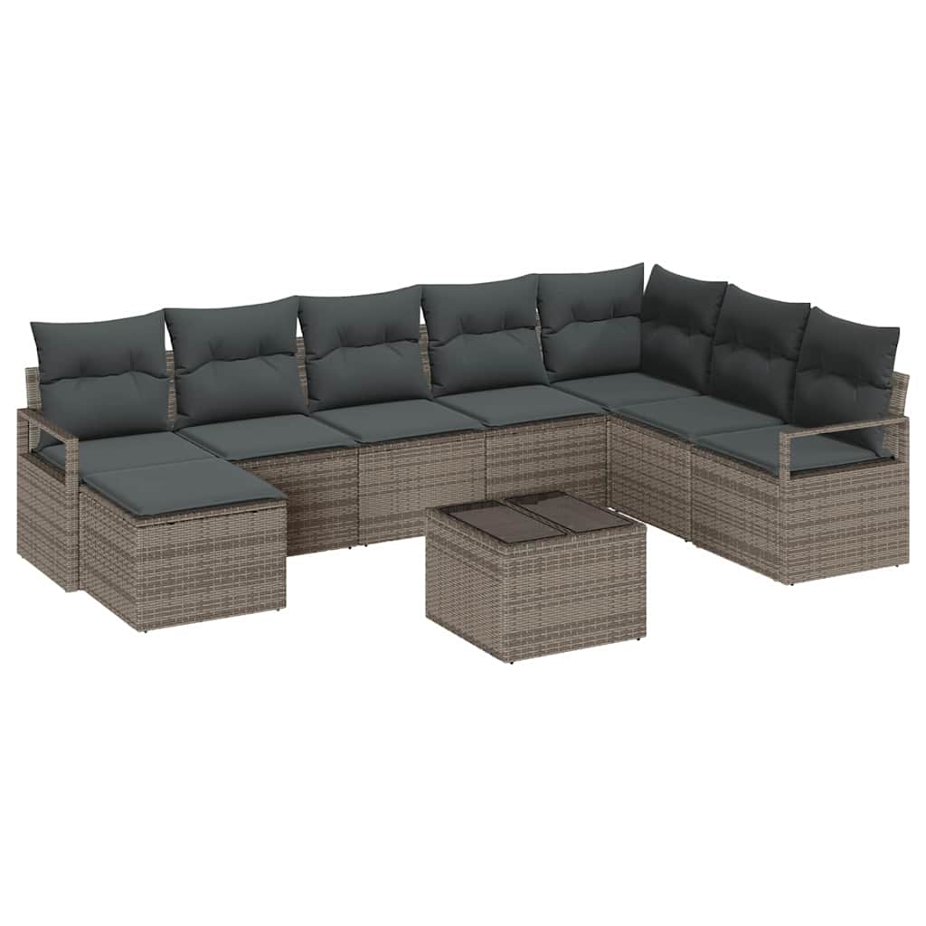 vidaXL Zestaw Sof z poduszką 9 pcs Jasnoszary polirattan