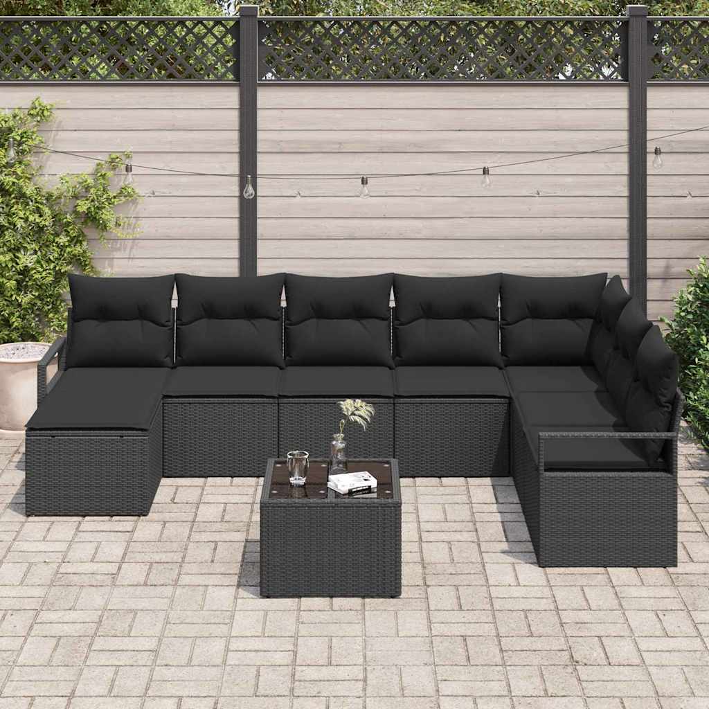 vidaXL Zestaw Sof z poduszką z przechowywaniem 9 pcs Czarny polirattan