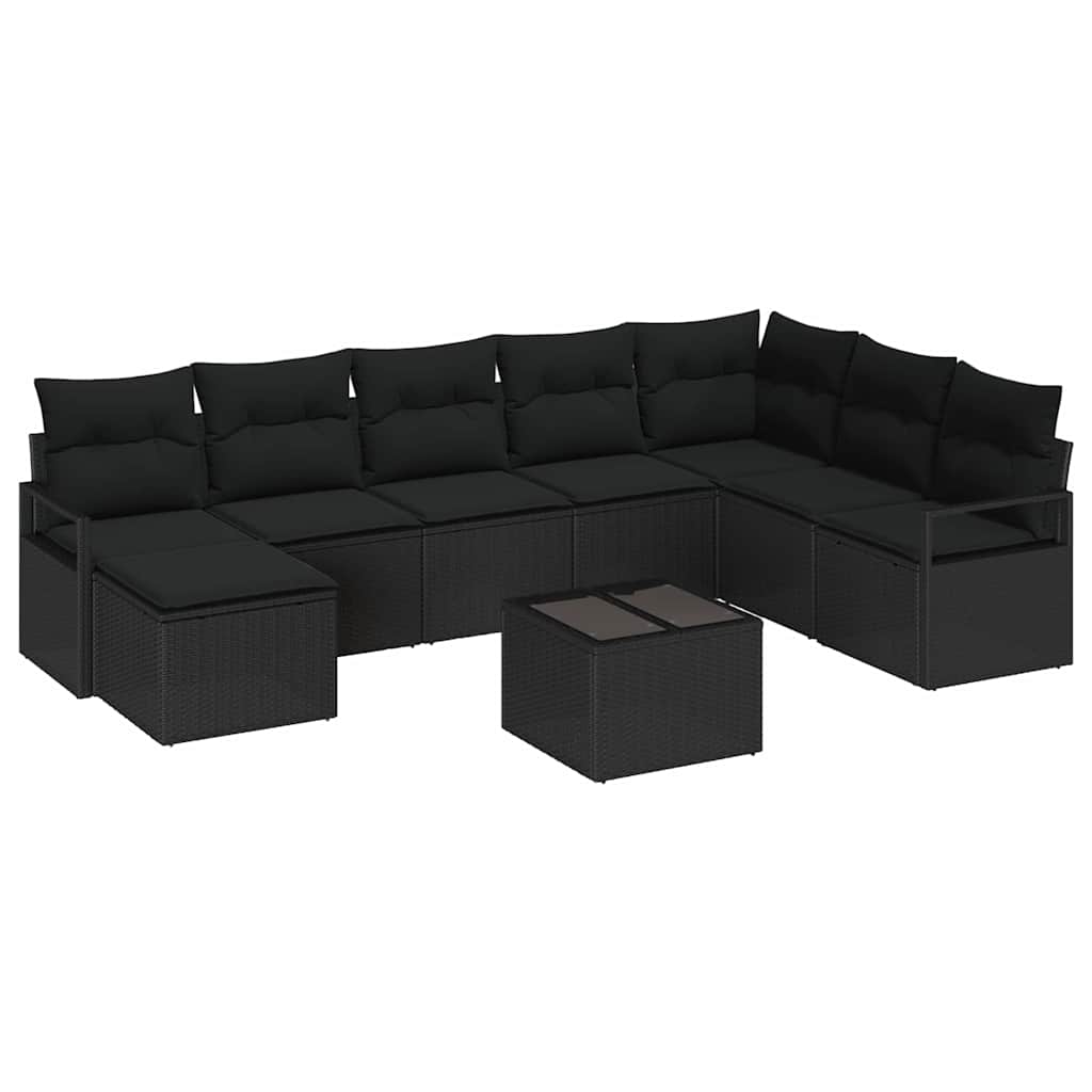 vidaXL Zestaw Sof z poduszką z przechowywaniem 9 pcs Czarny polirattan