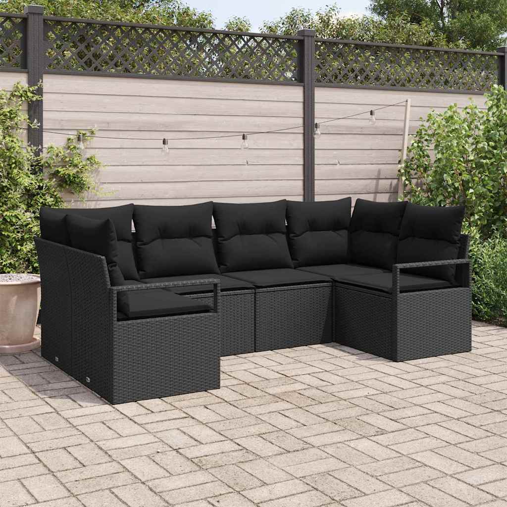 vidaXL Zestaw Sof na Ogród z poduszką 6 pcs Czarny polirattan