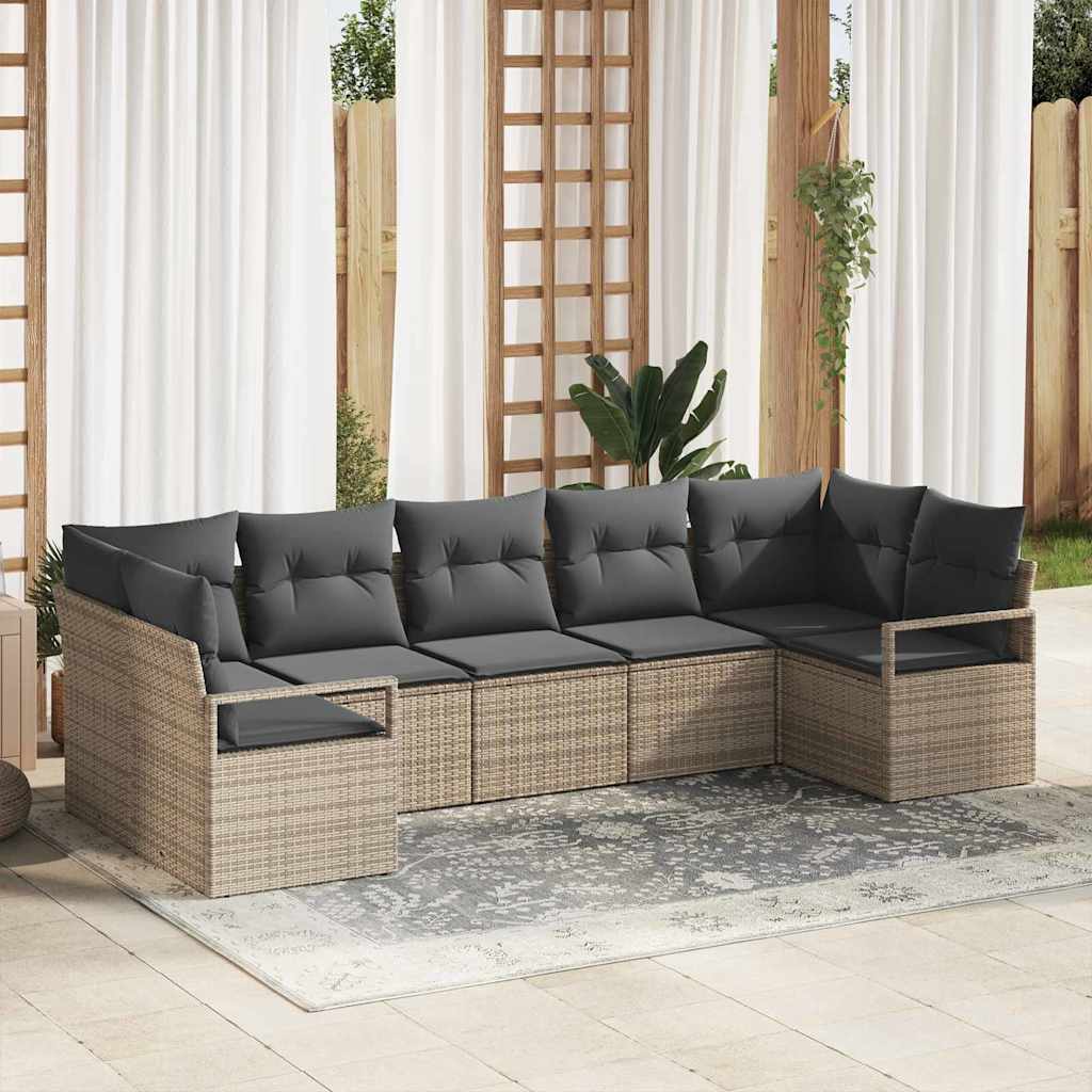 vidaXL Zestaw Sof na Ogród z poduszką 7 pcs Szary polirattan