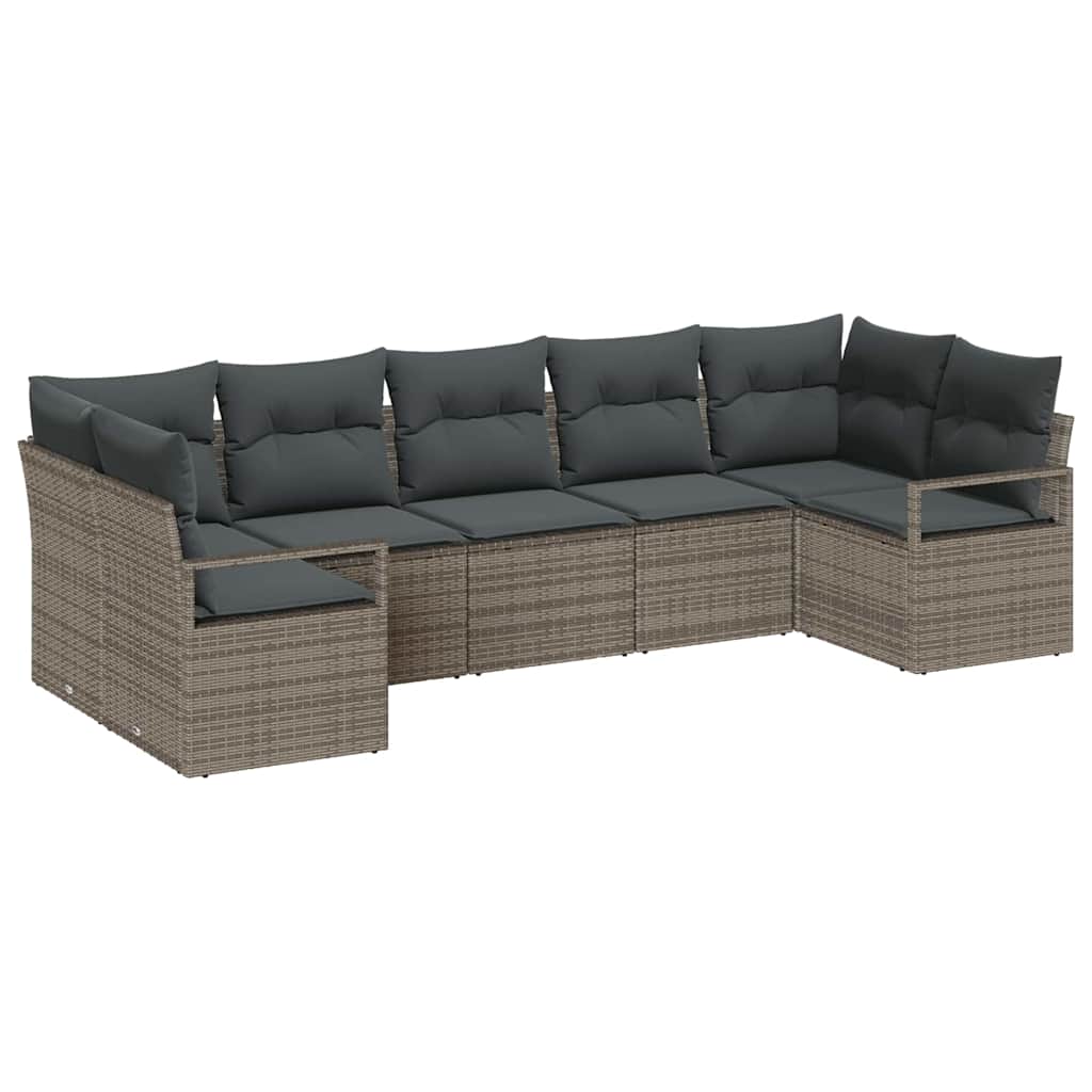 vidaXL Zestaw Sof na Ogród z poduszką 7 pcs Szary polirattan