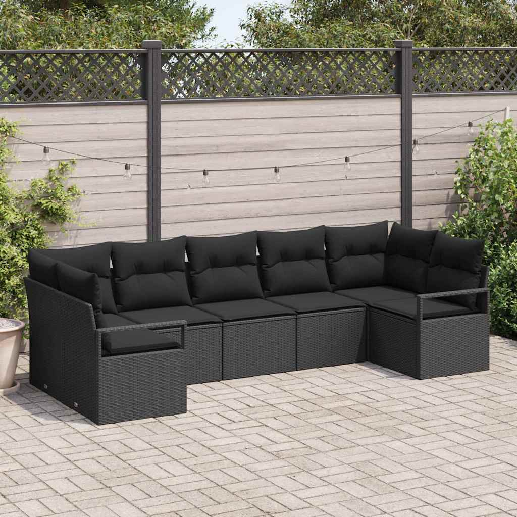 vidaXL Zestaw Sof na Ogród z poduszką 7 pcs Czarny polirattan