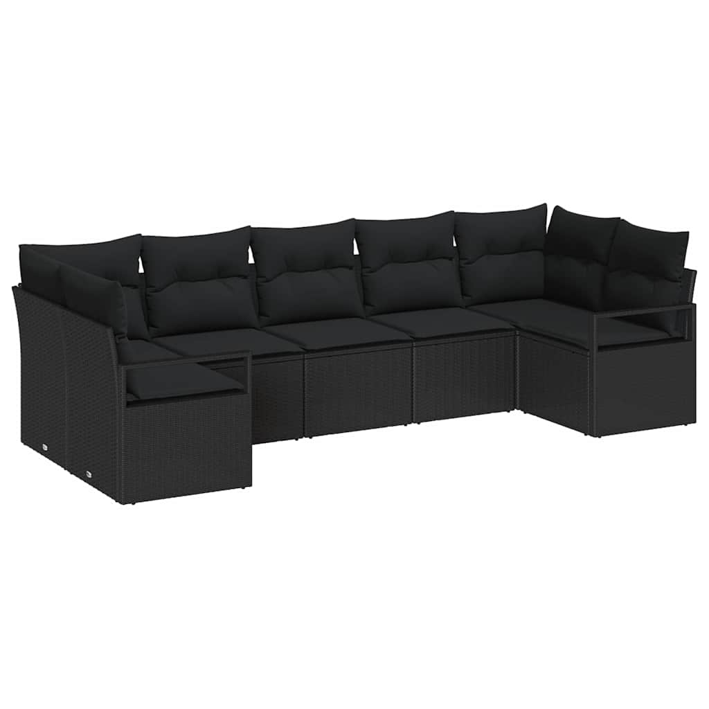 vidaXL Zestaw Sof na Ogród z poduszką 7 pcs Czarny polirattan