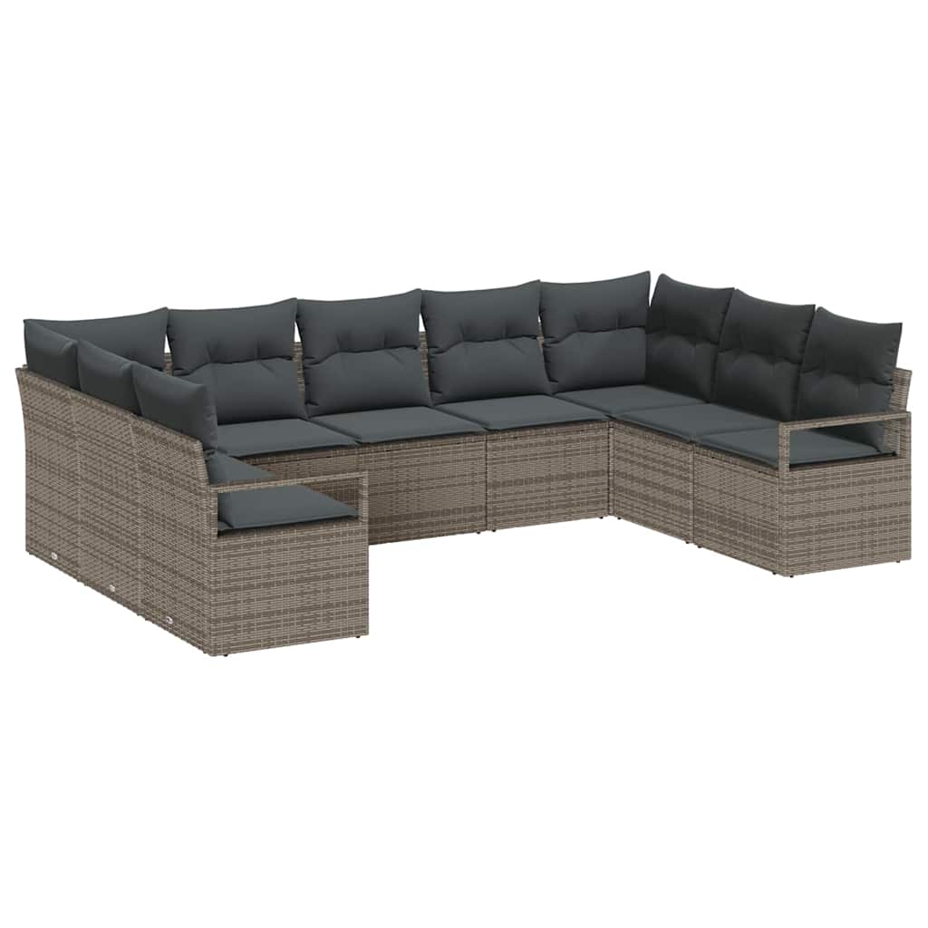 vidaXL Zestaw Sof na Ogród z poduszką 9 pcs Szary polirattan