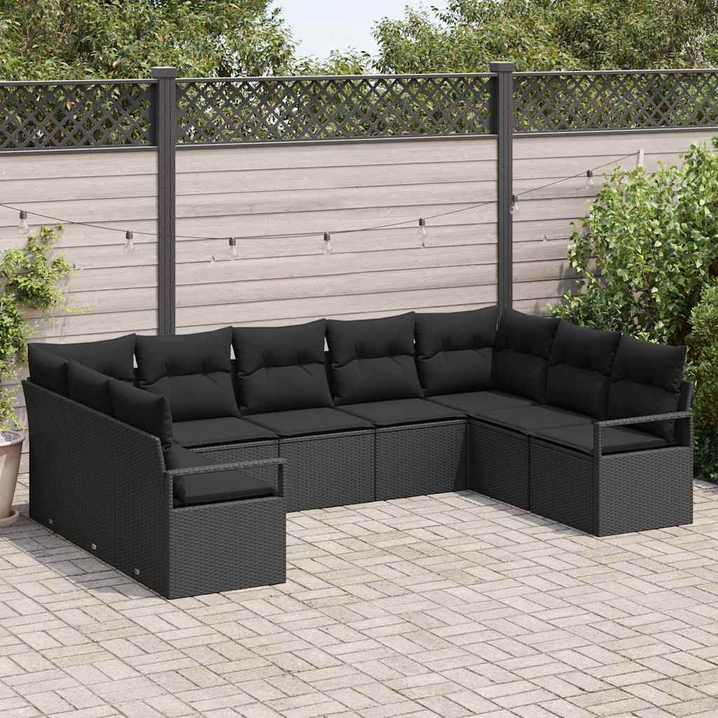 vidaXL Zestaw Sof na Ogród z poduszką 9 pcs Czarny polirattan