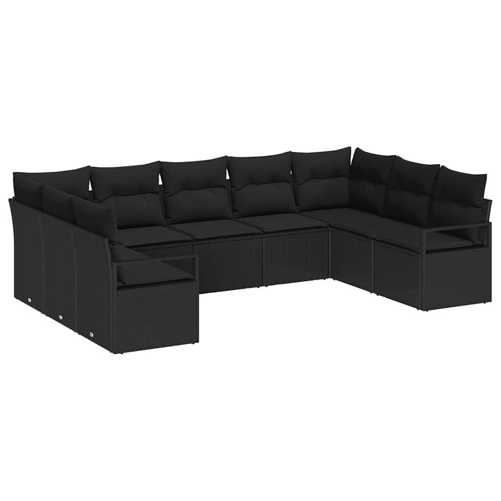 vidaXL Zestaw Sof na Ogród z poduszką 9 pcs Czarny polirattan