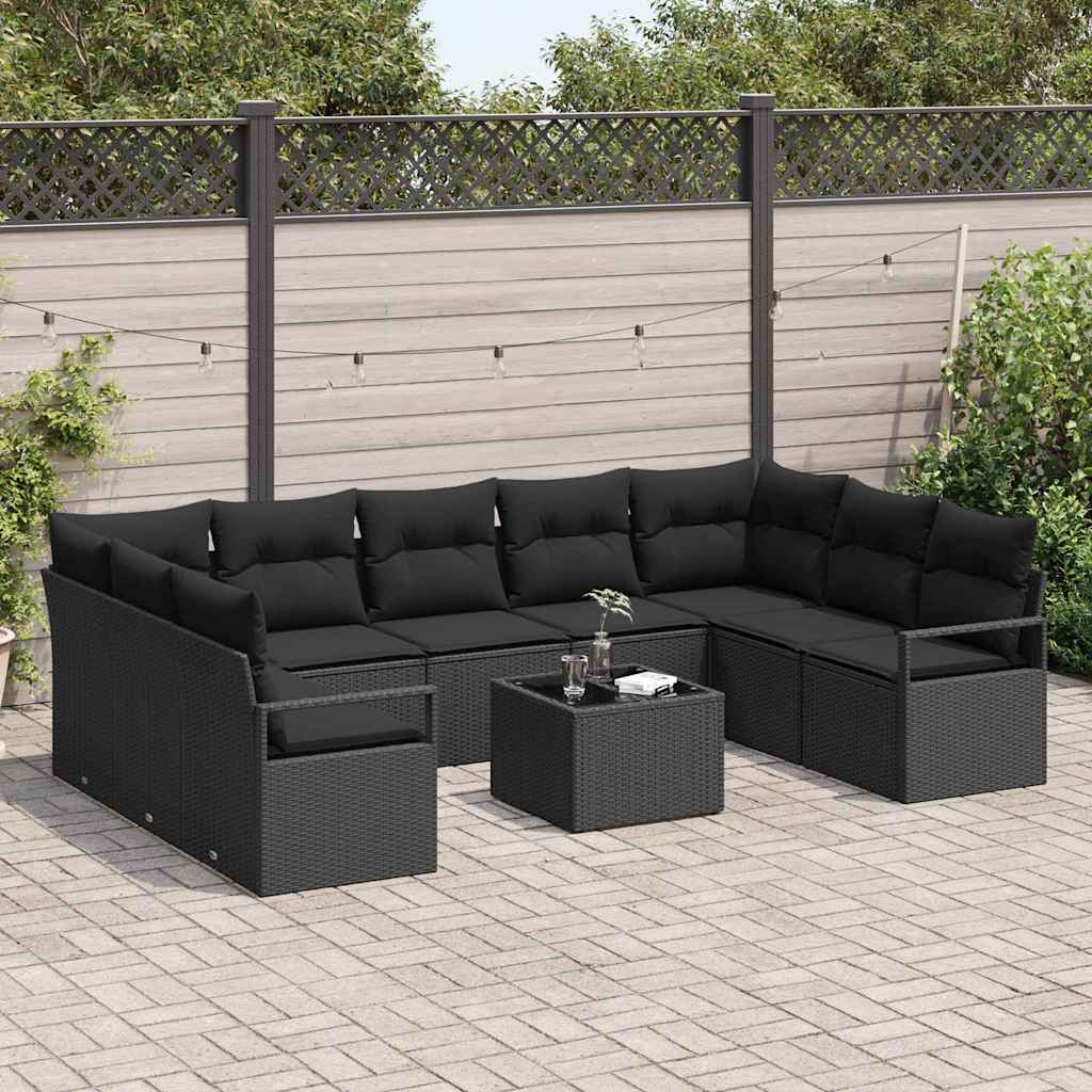 vidaXL Zestaw Sof na Ogród z poduszką 10 pcs Czarny polirattan
