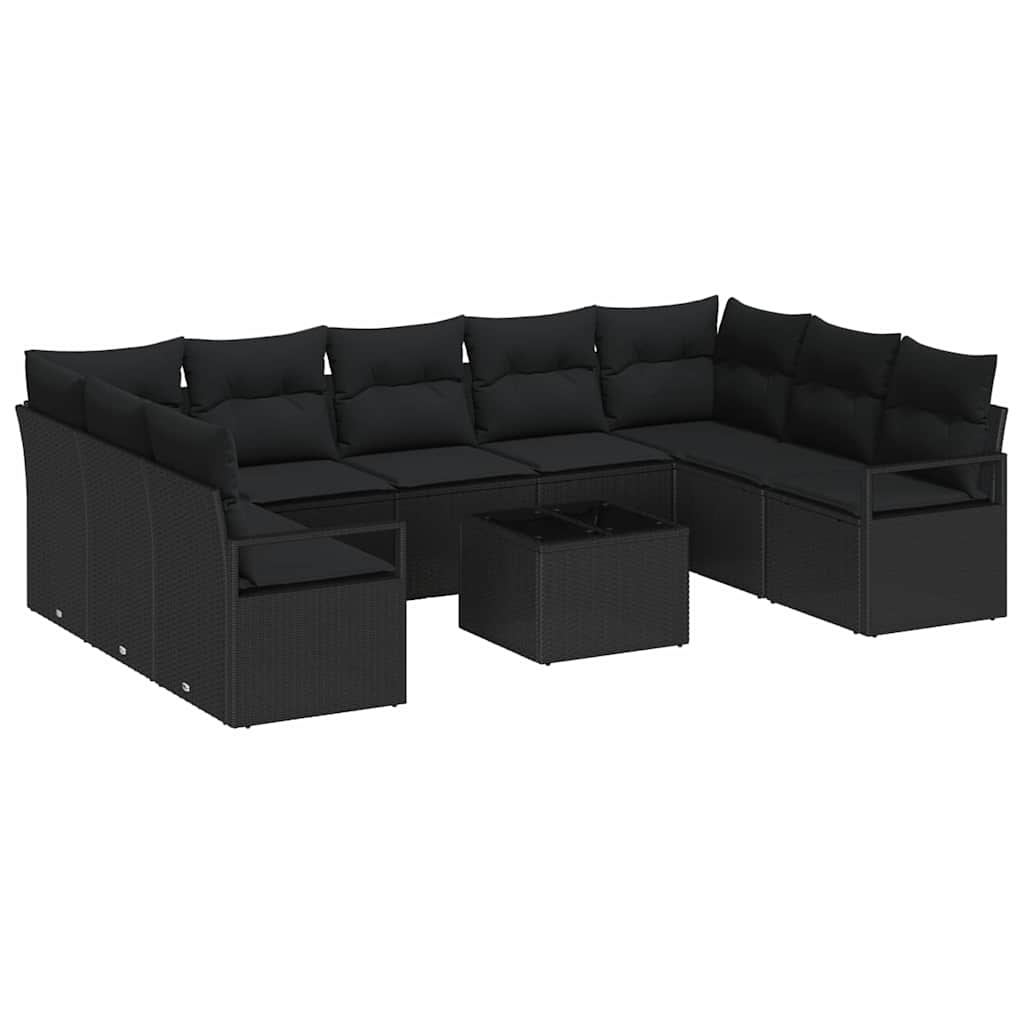vidaXL Zestaw Sof na Ogród z poduszką 10 pcs Czarny polirattan