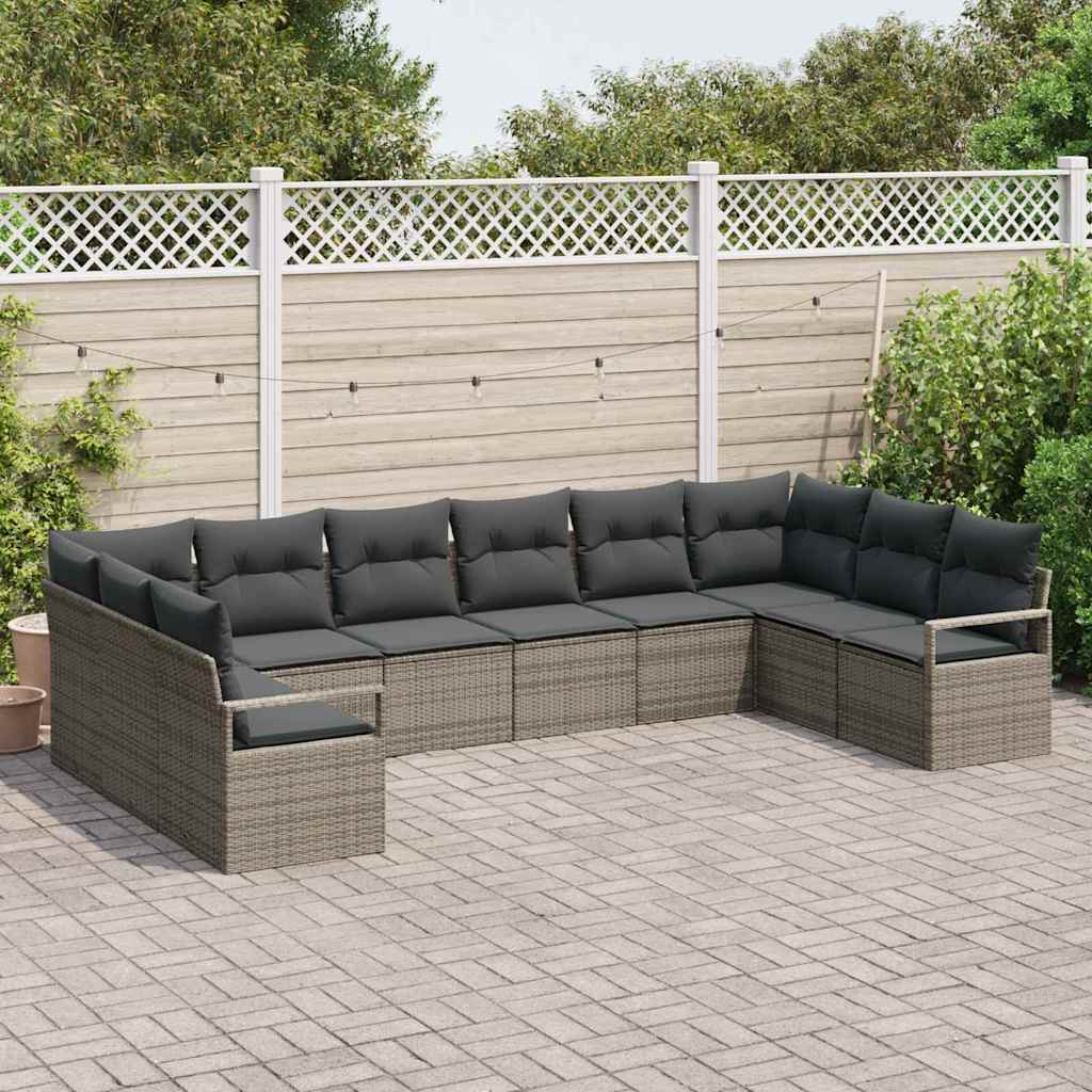 vidaXL Zestaw Sof na Ogród z poduszką 10 pcs Szary polirattan