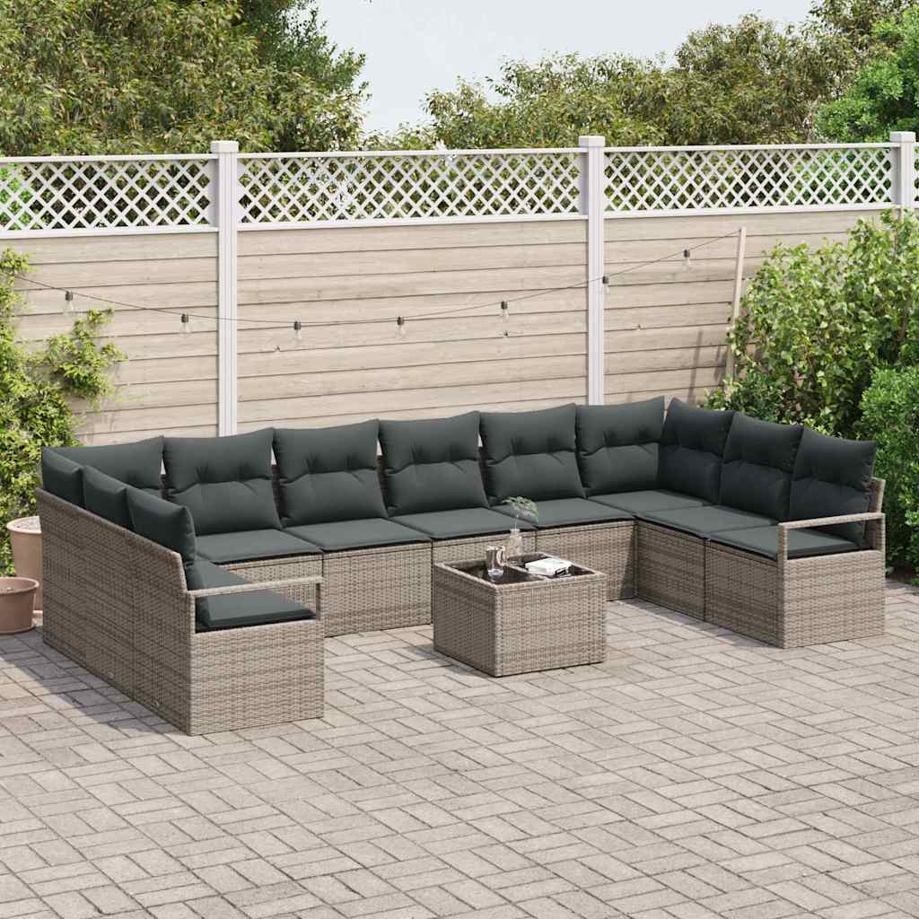 vidaXL Zestaw Sof na Ogród z poduszką 11 pcs Jasnoszary polirattan