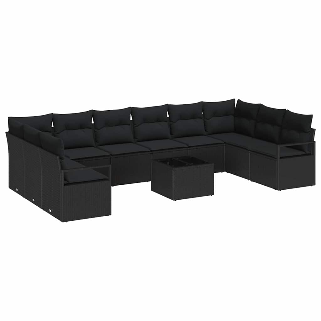 vidaXL Zestaw Sof na Ogród z poduszką 11 pcs Czarny polirattan