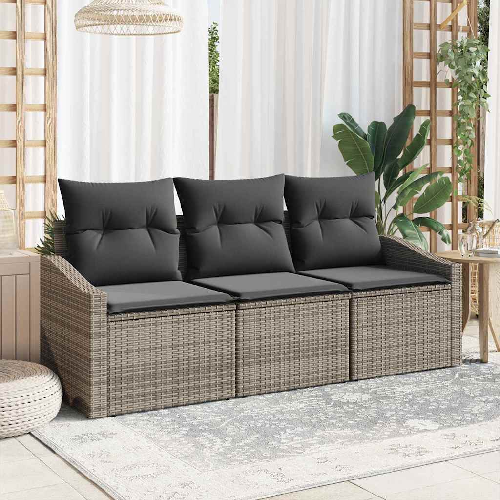 vidaXL Zestaw Sof na Ogród z poduszką 3 pcs Szary polirattan
