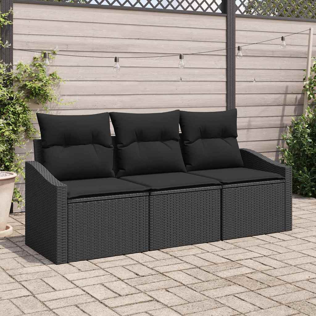 vidaXL Zestaw Sof na Ogród z poduszką 3 pcs Czarny polirattan