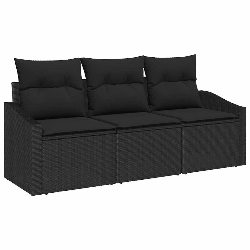 vidaXL Zestaw Sof na Ogród z poduszką 3 pcs Czarny polirattan