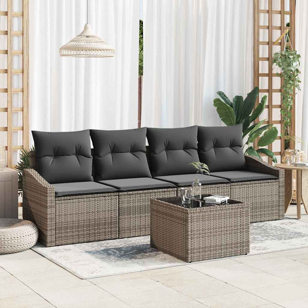 vidaXL Zestaw Sof z poduszką z przechowywaniem 5 pcs Szary polirattan
