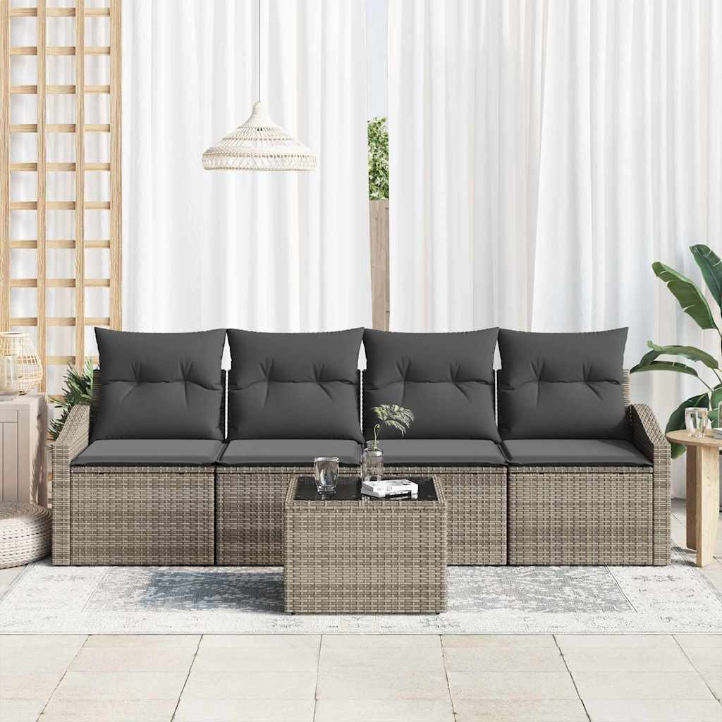 vidaXL Zestaw Sof z poduszką z przechowywaniem 5 pcs Szary polirattan