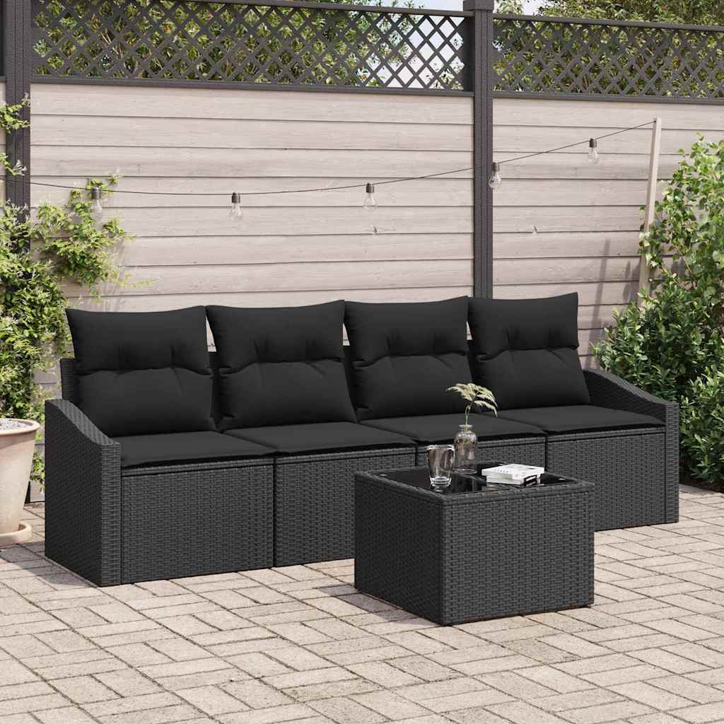 vidaXL Zestaw Sof z poduszką z przechowywaniem 5 pcs Czarny polirattan