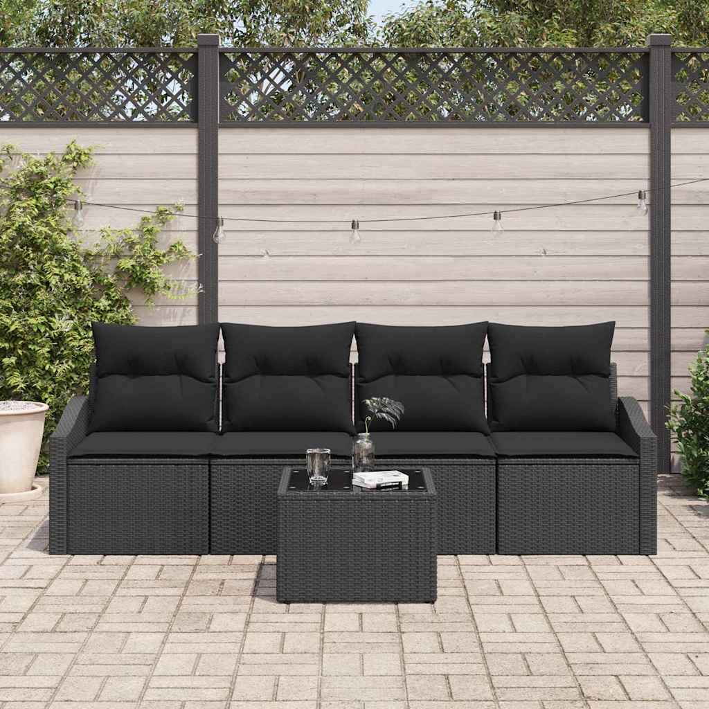 vidaXL Zestaw Sof z poduszką z przechowywaniem 5 pcs Czarny polirattan