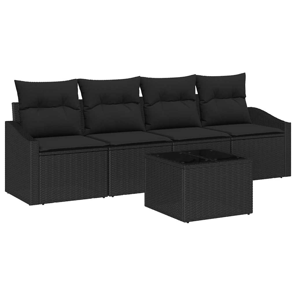 vidaXL Zestaw Sof z poduszką z przechowywaniem 5 pcs Czarny polirattan