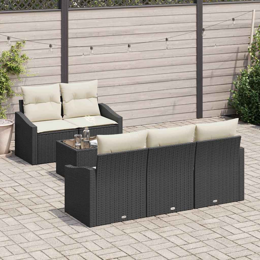 vidaXL Zestaw Sof z poduszką 6 pcs Czarny i kremowy polirattan
