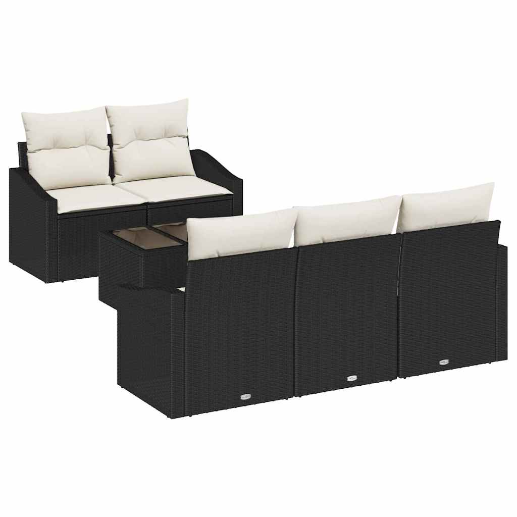 vidaXL Zestaw Sof z poduszką 6 pcs Czarny i kremowy polirattan