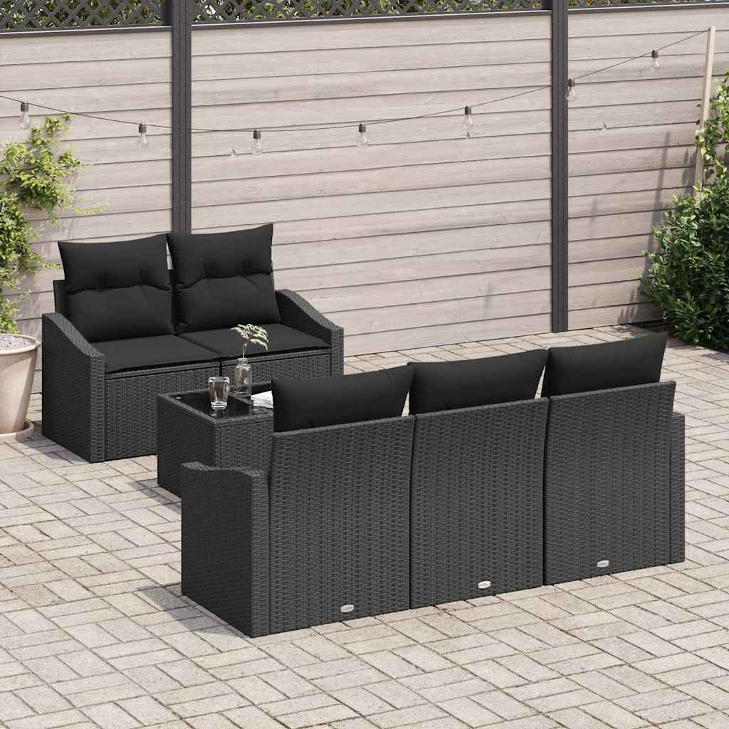 vidaXL Zestaw Sof z poduszką z przechowywaniem 6 pcs Czarny polirattan