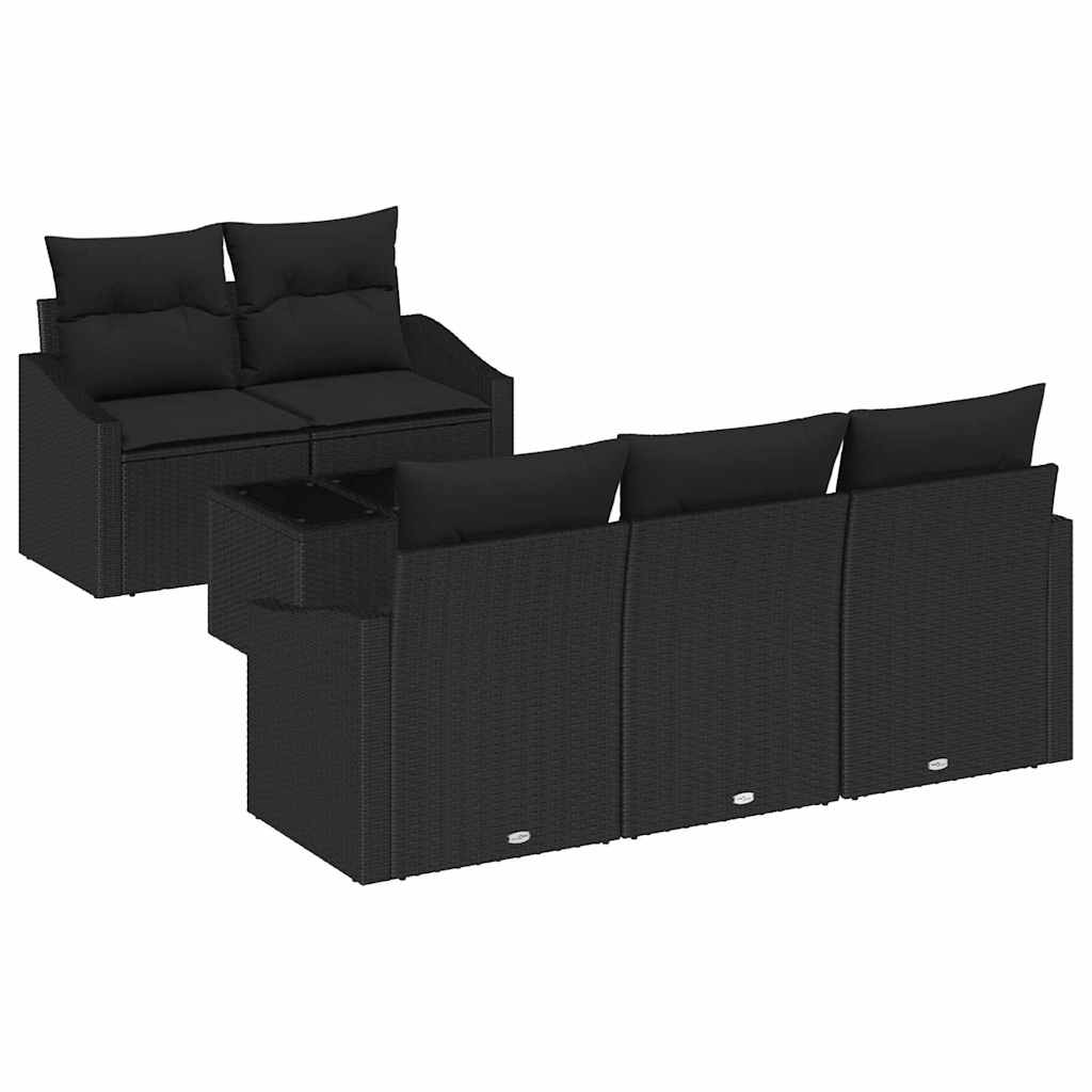 vidaXL Zestaw Sof z poduszką z przechowywaniem 6 pcs Czarny polirattan