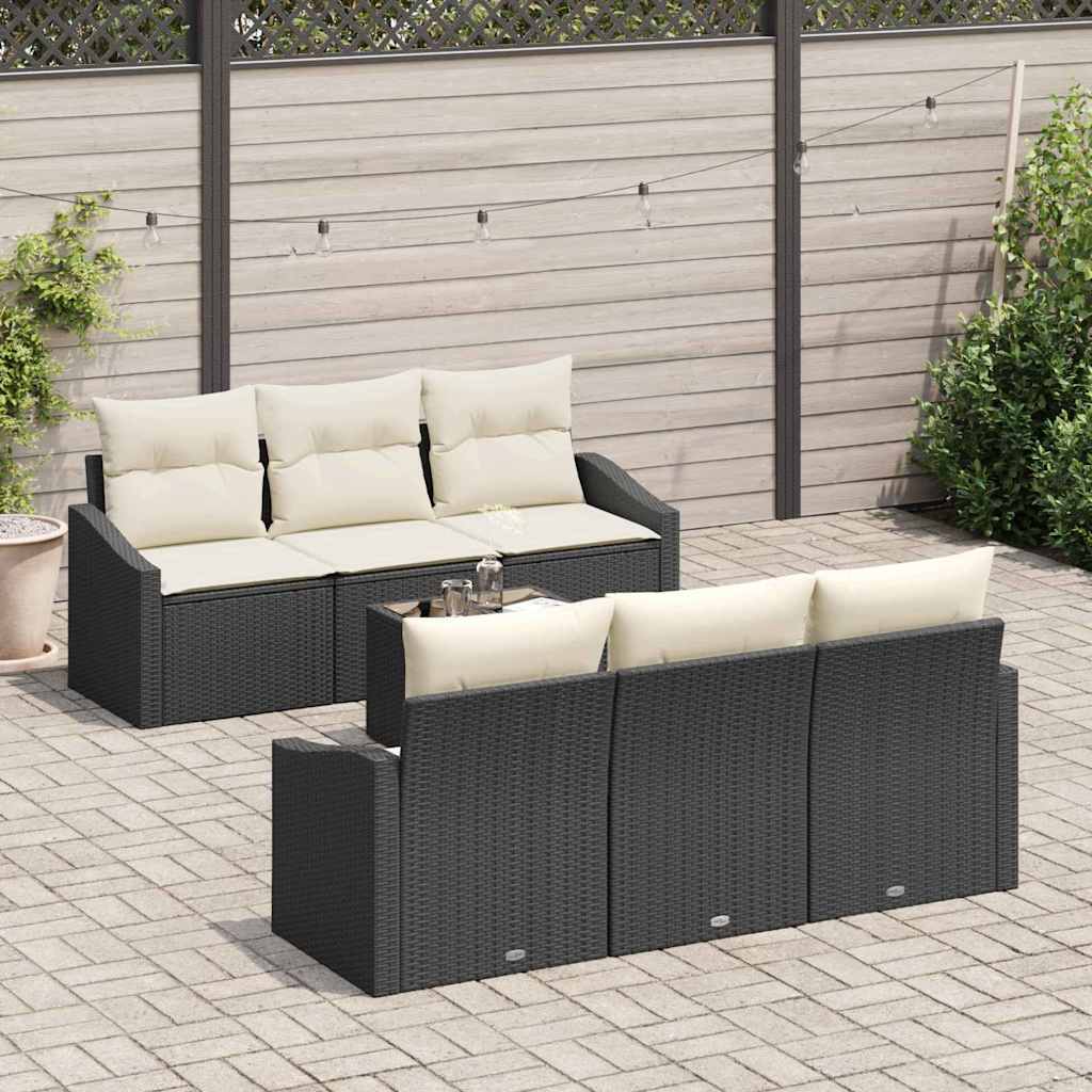 vidaXL Zestaw Sof z poduszką 7 pcs Czarny i kremowy polirattan