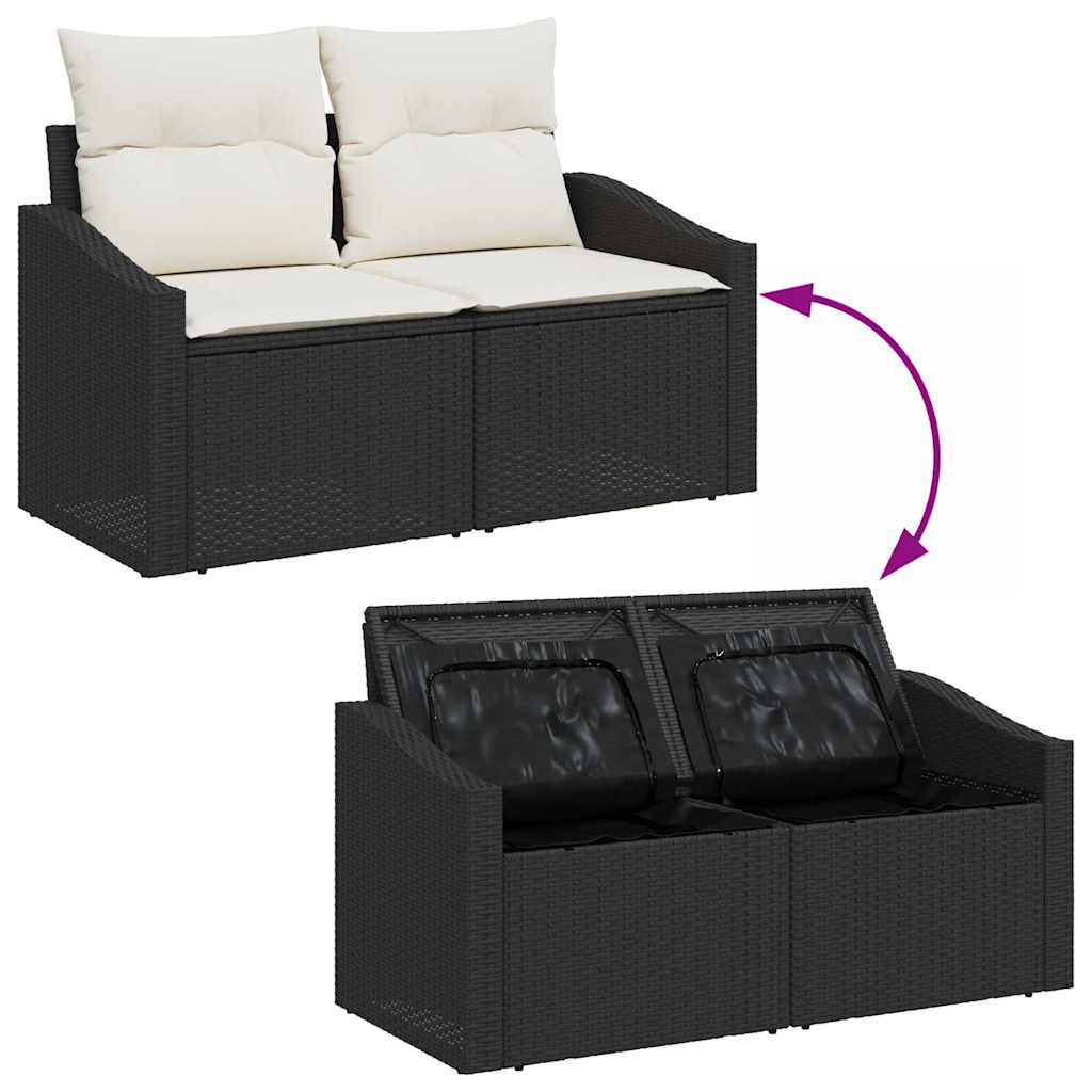 vidaXL Zestaw Sof z poduszką 7 pcs Czarny i kremowy polirattan