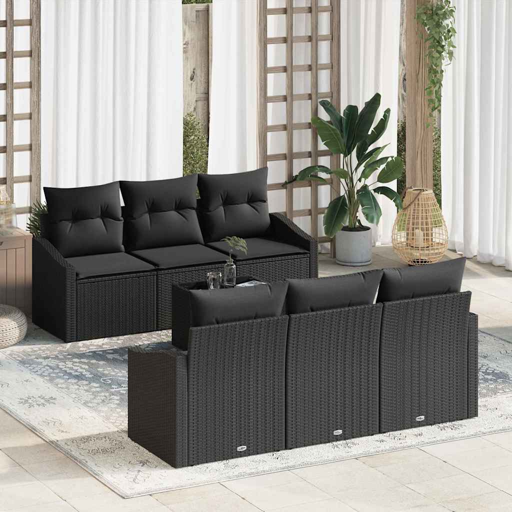 vidaXL Zestaw Sof z poduszką z przechowywaniem 7 pcs Czarny polirattan